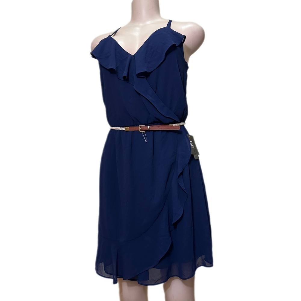 NWT Iz Byer Blue Asymmetrical Ruffled Mini Dress